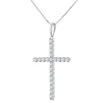 Load image into Gallery viewer, 1/2 Ctw Cross Shared Prong Set Round Cut Diamond Pendant With Chain in 14K White Gold