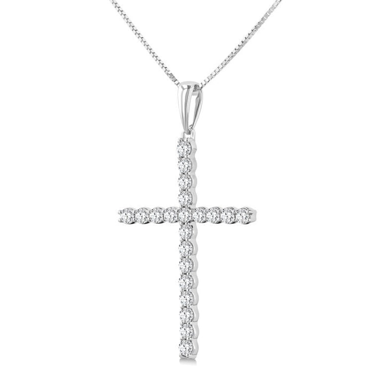 1/2 Ctw Cross Shared Prong Set Round Cut Diamond Pendant With Chain in 14K White Gold