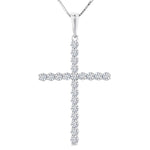 Load image into Gallery viewer, 1/2 Ctw Cross Shared Prong Set Round Cut Diamond Pendant With Chain in 14K White Gold