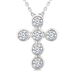 Load image into Gallery viewer, 1/4 Ctw Round Cut Diamond 6-Stone Bezel Set Cross Pendant With Chain in 14K White Gold