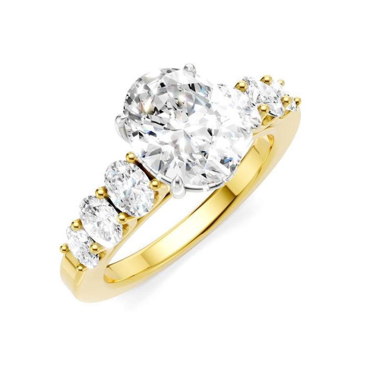 1 Ctw Oval Shape Oval and Round Cut Diamond Semi-Mount Engagement Ring in 14K Yellow and White Gold