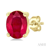 4X3 MM Oval Shape Ruby Precious Stud Earrings in 14K Yellow Gold