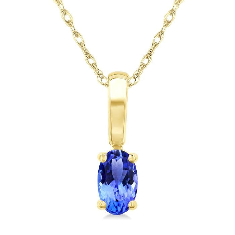 5X3 MM Oval Shape Tanzanite Precious Solitaire Pendant With Chain in 14K Yellow Gold