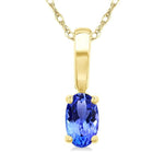 Load image into Gallery viewer, 5X3 MM Oval Shape Tanzanite Precious Solitaire Pendant With Chain in 14K Yellow Gold