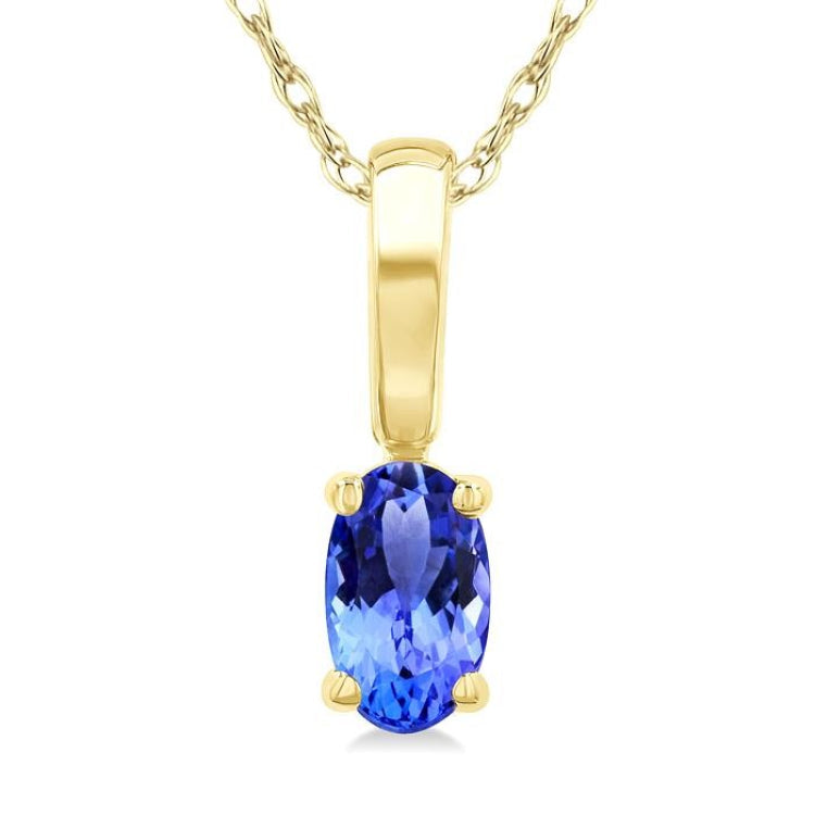 5X3 MM Oval Shape Tanzanite Precious Solitaire Pendant With Chain in 14K Yellow Gold