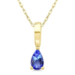 Load image into Gallery viewer, 5X3 MM Pear Shape Tanzanite Precious Solitaire Pendant With Chain in 14K Yellow Gold