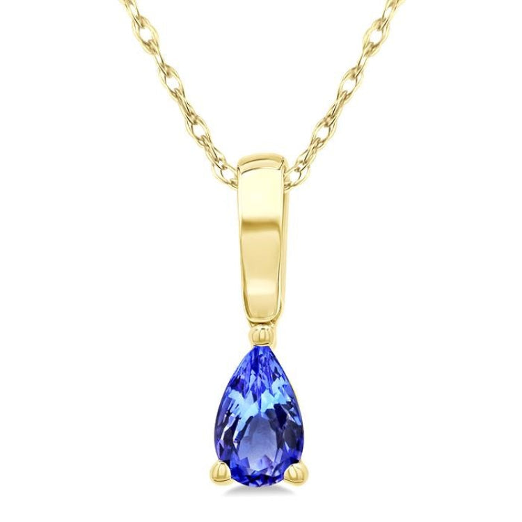 5X3 MM Pear Shape Tanzanite Precious Solitaire Pendant With Chain in 14K Yellow Gold