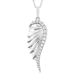 Load image into Gallery viewer, 1/5 Ctw Fluted Texture Angel Wing Round Cut Diamond Fashion Pendant With Chain in 14K White Gold