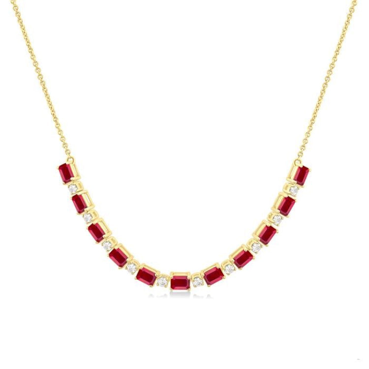 4X3 MM Octagon Shape Ruby and 1/2 Ctw Round Cut Diamond Precious Tennis Necklace in 14K Yellow Gold