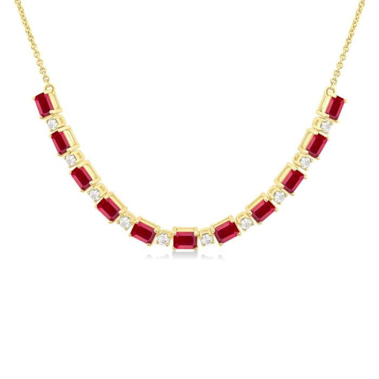 4X3 MM Octagon Shape Ruby and 1/2 Ctw Round Cut Diamond Precious Tennis Necklace in 14K Yellow Gold