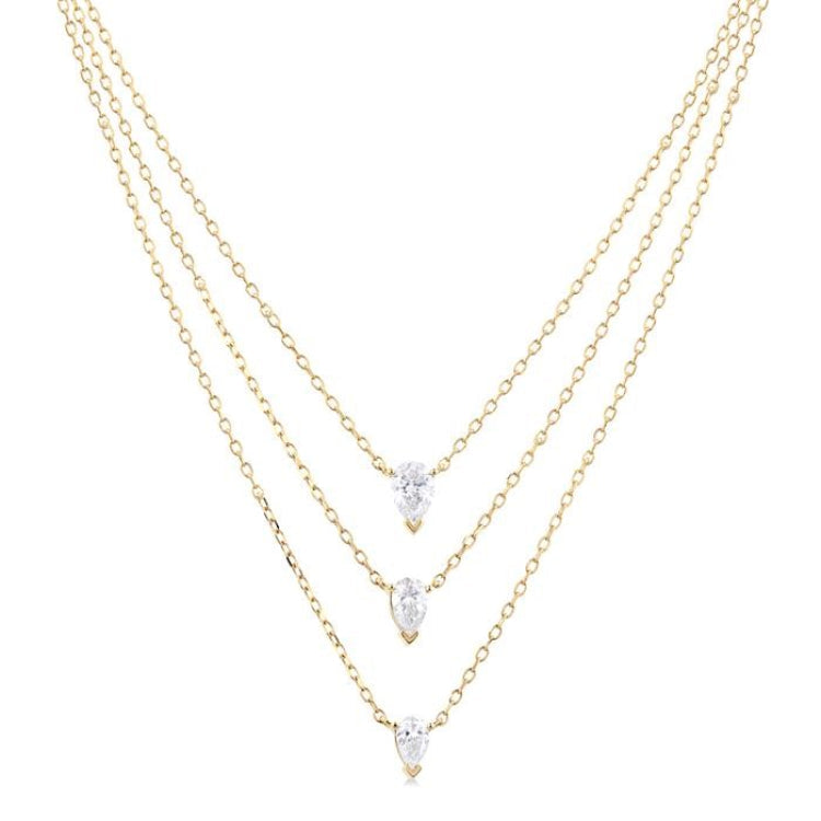 5/8 Ctw Triple Pear Cut Diamond Layered Necklace in 14K Yellow Gold