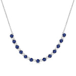 Load image into Gallery viewer, 3.5 MM Round Shape Sapphire and 1/2 Ctw Round Cut Diamond Precious Tennis Necklace in 14K White Gold