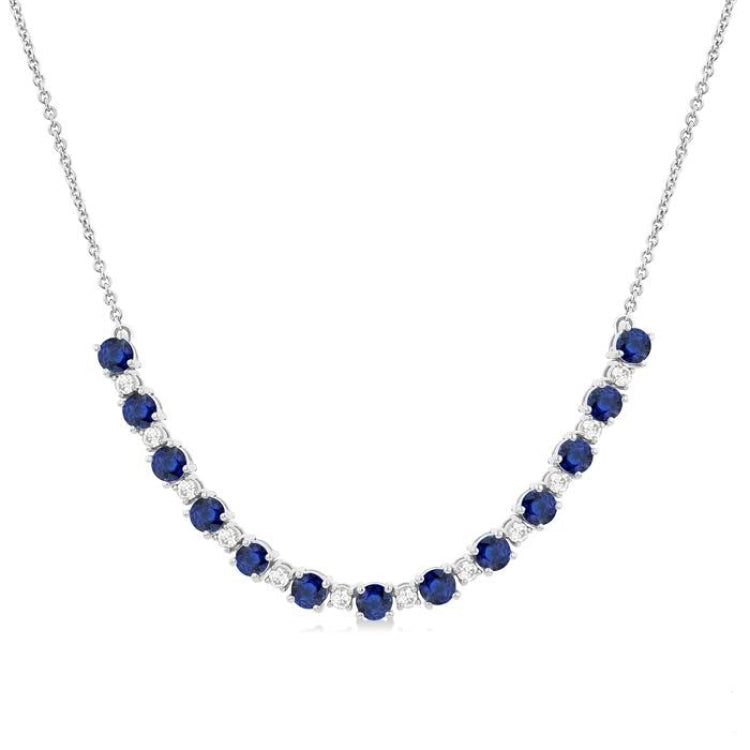 3.5 MM Round Shape Sapphire and 1/2 Ctw Round Cut Diamond Precious Tennis Necklace in 14K White Gold