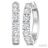 2 Ctw Round Cut Diamond Hoop Earrings in 14K White Gold
