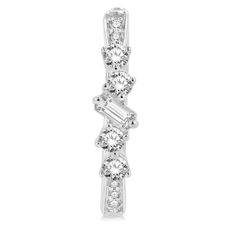 1/3 Ctw Baguette and Round Cut Diamond Hoop Earrings in 14K White Gold