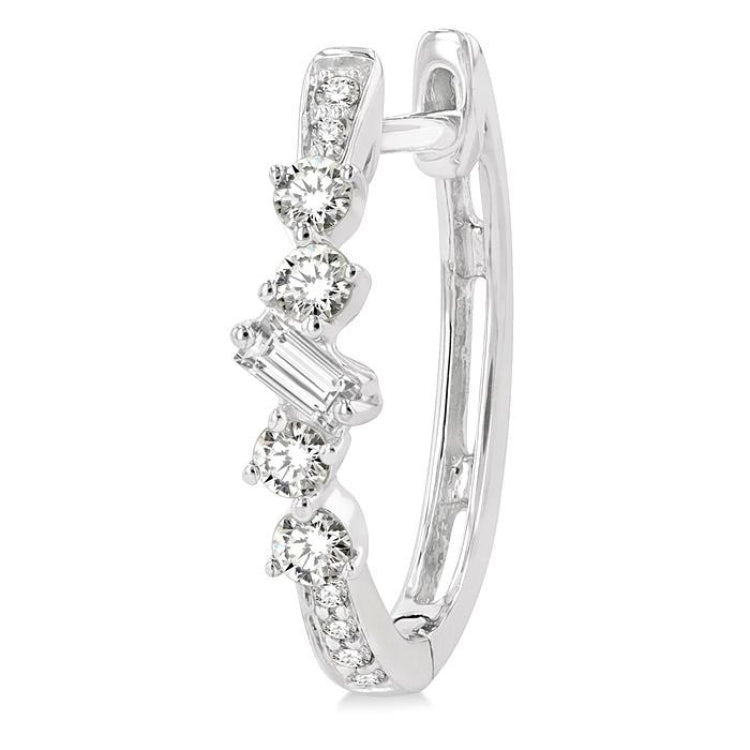 1/3 Ctw Baguette and Round Cut Diamond Hoop Earrings in 14K White Gold