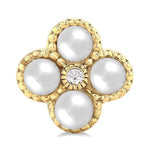Load image into Gallery viewer, 3 MM Clover Cultured Pearl and 1/50 Ctw Round Cut Diamond Fashion Earrings in 10K Yellow Gold