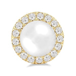 Load image into Gallery viewer, 6 MM White Cultured Pearl and 1/4 Ctw Round Cut Diamond Halo Stud Earrings in 14K Yellow Gold