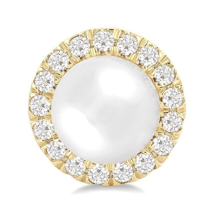 6 MM White Cultured Pearl and 1/4 Ctw Round Cut Diamond Halo Stud Earrings in 10K Yellow Gold