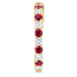 Load image into Gallery viewer, 2.4 MM Round Cut Ruby and 5/8 Ctw Round Cut Diamond Precious Hoop Earring in 14K Yellow Gold