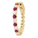 Load image into Gallery viewer, 2.4 MM Round Cut Ruby and 5/8 Ctw Round Cut Diamond Precious Hoop Earring in 14K Yellow Gold