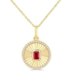 Load image into Gallery viewer, 4X3 MM Octagon Shape Ruby and 1/8 Ctw Round Cut Diamond Precious Fluted Medallion Pendant in 10K Yellow Gold with Chain