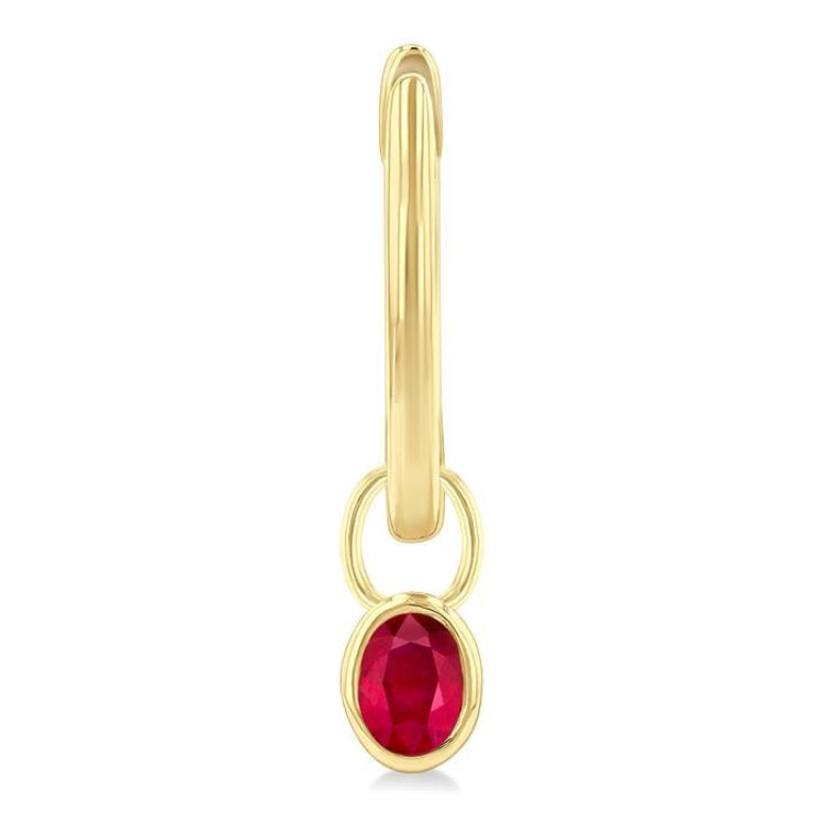 5x3 MM Bezel Set Oval Cut Ruby Precious Fashion Huggie Earrings in 14K Yellow Gold