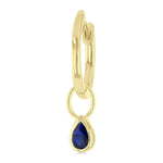 Load image into Gallery viewer, 5x3 MM Bezel Set Pear Cut Sapphire Precious Fashion Huggie Earrings in 14K Yellow Gold