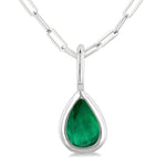 Load image into Gallery viewer, 6x4 MM Bezel Set Pear Cut Emerald Precious Fashion Pendant With Paperclip Chain in 14K White Gold