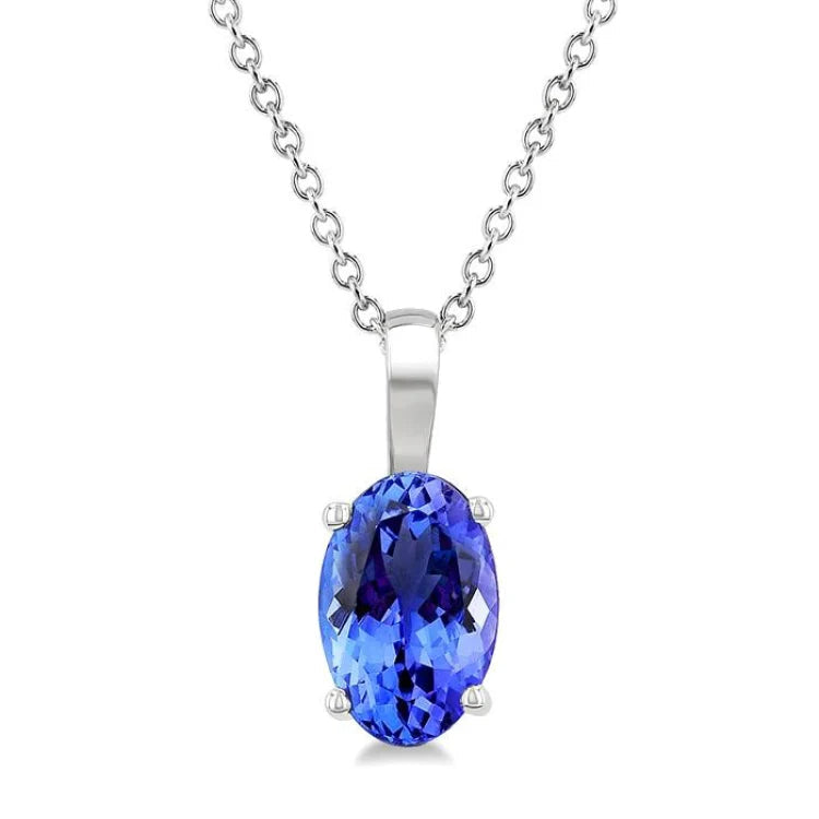 6X4 MM Oval Shape Tanzanite Precious Solitaire Pendant With Chain in 14K Yellow Gold