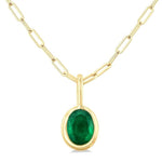 Load image into Gallery viewer, 6x4 MM Bezel Set Oval Cut Emerald Precious Fashion Pendant With Paperclip Chain in 14K Yellow Gold