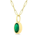 Load image into Gallery viewer, 6x4 MM Bezel Set Oval Cut Emerald Precious Fashion Pendant With Paperclip Chain in 14K Yellow Gold