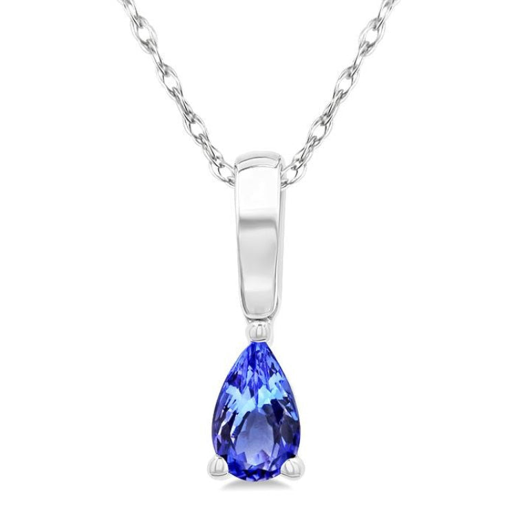 5X3 MM Pear Shape Tanzanite Precious Solitaire Pendant With Chain in 14K White Gold