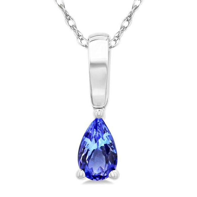 5X3 MM Pear Shape Tanzanite Precious Solitaire Pendant With Chain in 14K White Gold