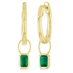 Load image into Gallery viewer, 5x3 MM Bezel Set Emerald Precious Fashion Huggie Earrings in 10K Yellow Gold