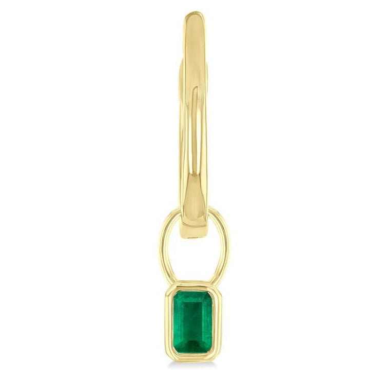 5x3 MM Bezel Set Emerald Precious Fashion Huggie Earrings in 10K Yellow Gold