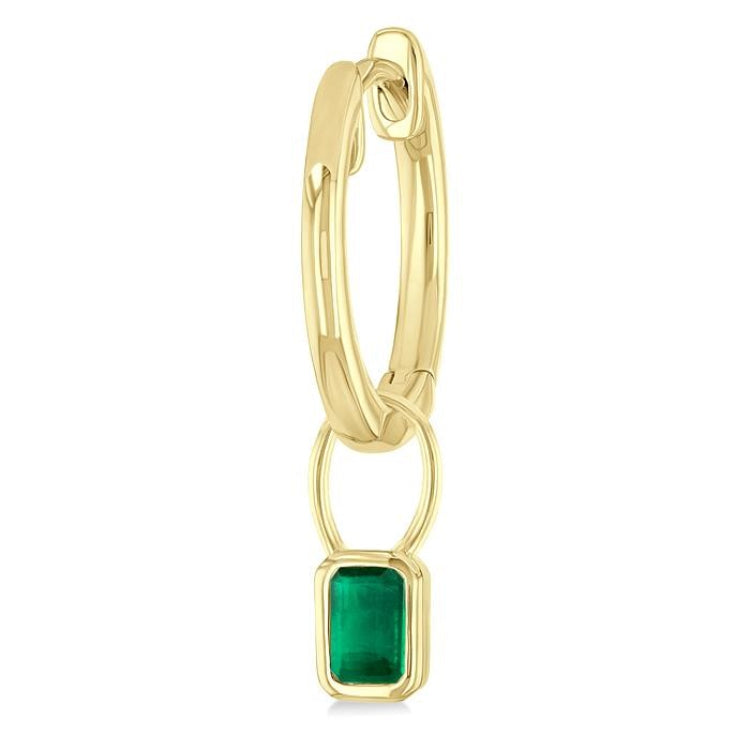 5x3 MM Bezel Set Emerald Precious Fashion Huggie Earrings in 10K Yellow Gold