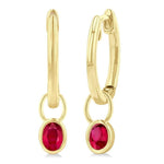 Load image into Gallery viewer, 5x3 MM Bezel Set Oval Cut Ruby Precious Fashion Huggie Earrings in 10K Yellow Gold
