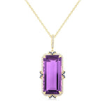 Load image into Gallery viewer, 22x10 MM Emerald Cut Amethyst and .80 MM Sapphire &amp; 1/5 Ctw Round Cut Diamond Halo Precious &amp; Semi-Precious Pendant With Chain in 14K Yellow Gold