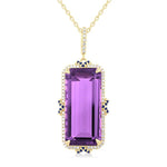 Load image into Gallery viewer, 22x10 MM Emerald Cut Amethyst and .80 MM Sapphire &amp; 1/5 Ctw Round Cut Diamond Halo Precious &amp; Semi-Precious Pendant With Chain in 14K Yellow Gold