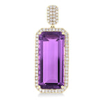 Load image into Gallery viewer, 22x10 MM Emerald Cut Amethyst and 7/8 Ctw Round Cut Diamond Halo Semi-Precious Earrings in 14K Yellow Gold