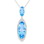 Load image into Gallery viewer, 18x8 MM &amp; 10x5 MM Oval Cut Blue Topaz and 1/3 Ctw Round Cut Diamond Halo Semi-Precious Pendant With Chain in 14K White Gold