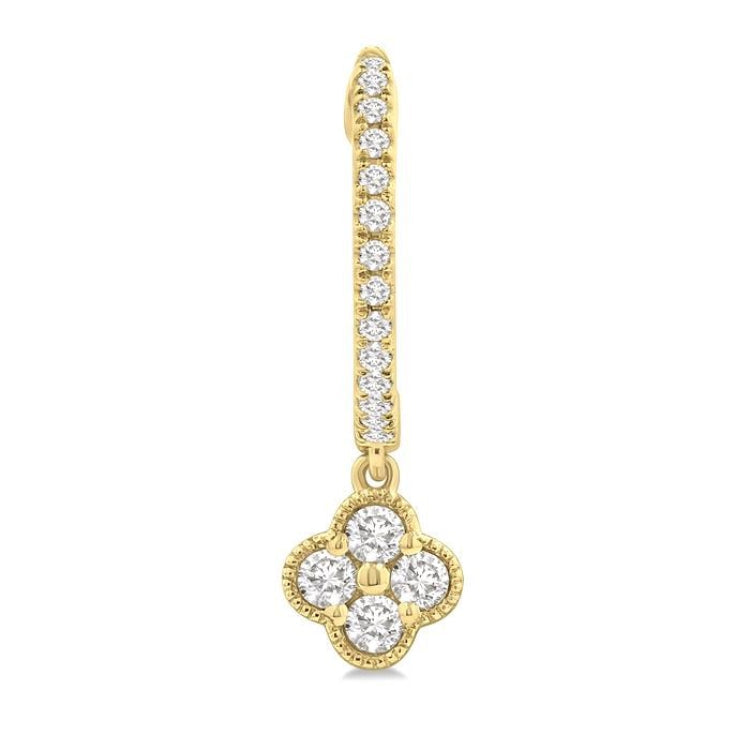 1/3 Ctw Clover Round Cut Diamond Huggie Fashion Earrings in 14K Yellow Gold