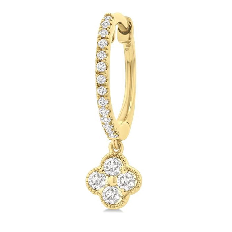 1/3 Ctw Clover Round Cut Diamond Huggie Fashion Earrings in 14K Yellow Gold