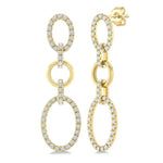 Load image into Gallery viewer, 3/4 Ctw Open Window Oval Shape Link Round Cut Diamond Fashion Earrings in 14K Yellow Gold