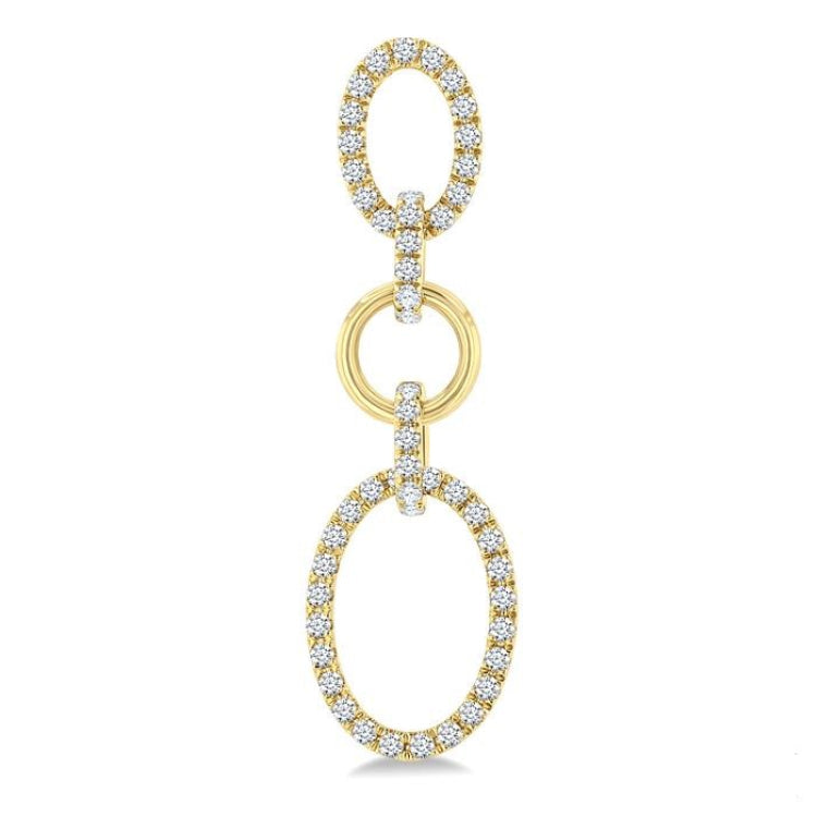 3/4 Ctw Open Window Oval Shape Link Round Cut Diamond Fashion Earrings in 14K Yellow Gold