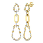 Load image into Gallery viewer, 3/4 Ctw Open Window Pear Shape Link Round Cut Diamond Fashion Earrings in 14K Yellow Gold