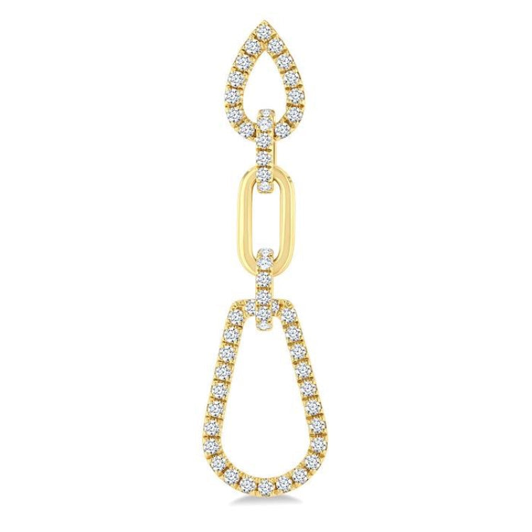 3/4 Ctw Open Window Pear Shape Link Round Cut Diamond Fashion Earrings in 14K Yellow Gold
