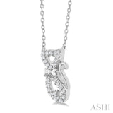 1/10 Ctw Cat Shape Petite Round Cut Diamond Fashion Pendant With Chain in 10K White Gold