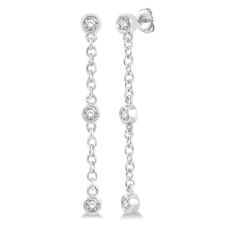 1/6 Ctw Circular Shape 3-Station Round Cut Diamond Drop Earring in 10K White Gold
